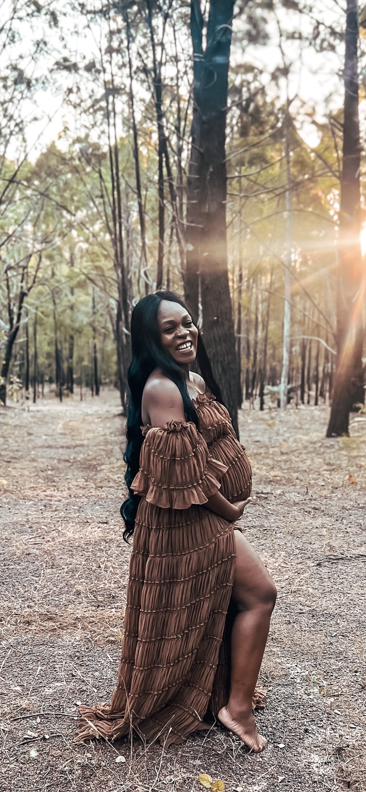 Maternity Photoshoot Dresses - Chiffon Brown Gown