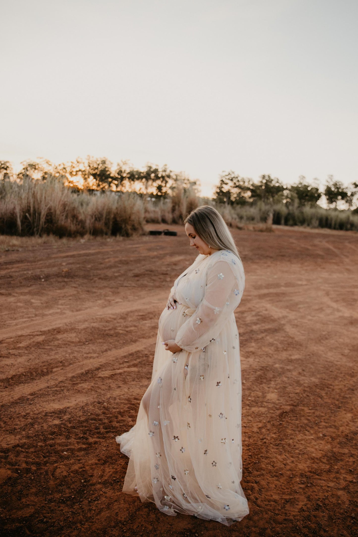 Maternity Photoshoot Dresses - Star - Champagne Tulle Robe - 4 DAY RENTAL