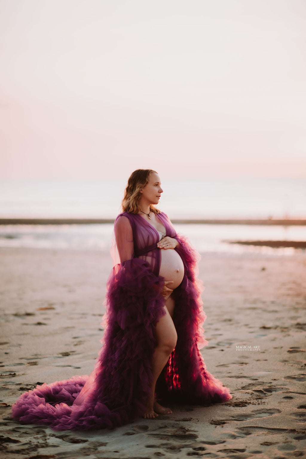 Maternity Dress For Photoshoot - Purple Tulle Robe
