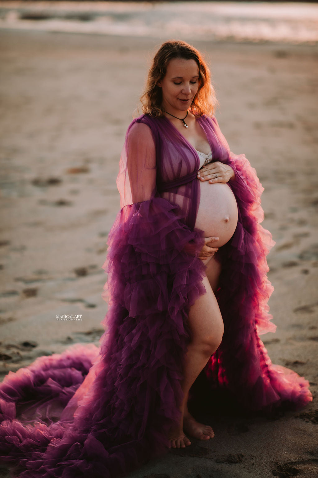Beach Maternity Photoshoot - Purple Tulle Robe
