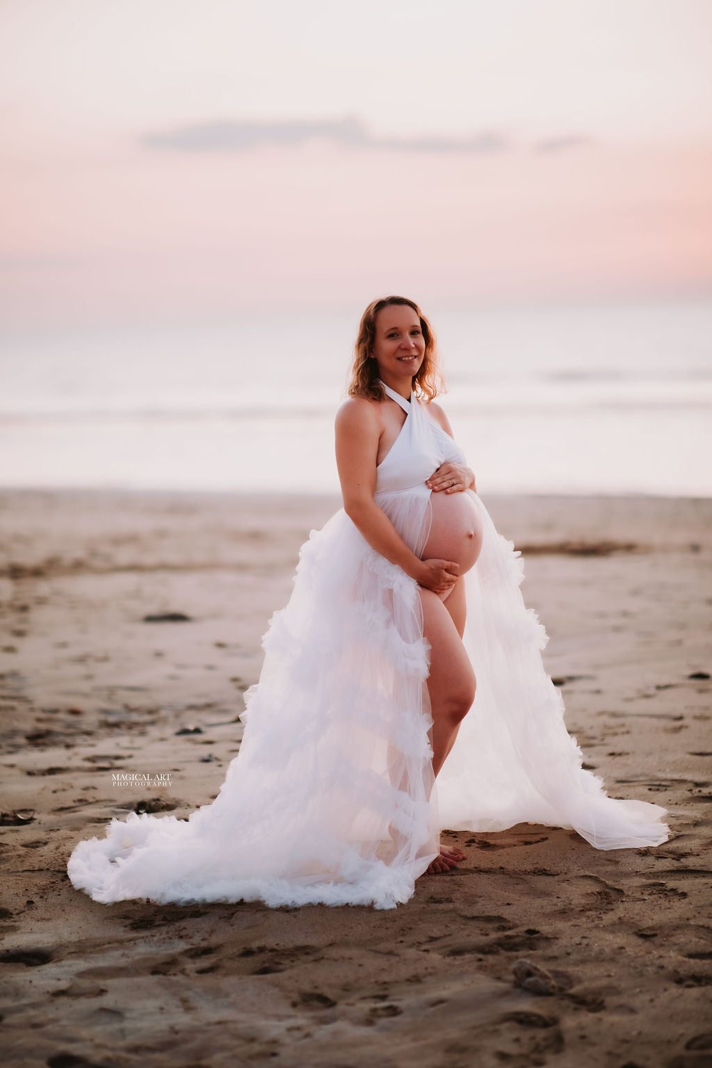 Pregnant Photoshoot Dress - White Tulle Dress