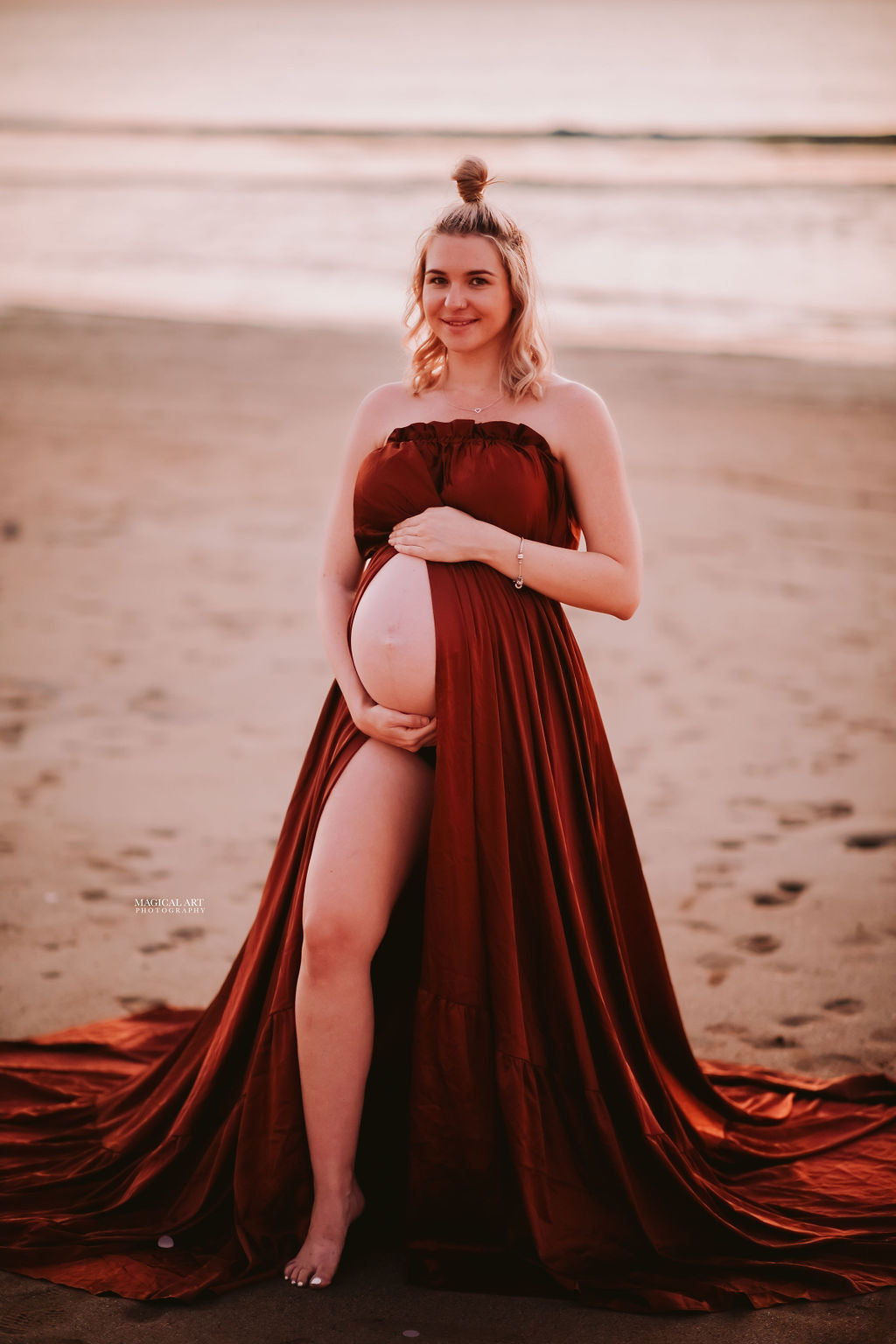 Dress Hire Maternity Photoshoot Dresses Brown Satin Dress 4 DAY RENTAL