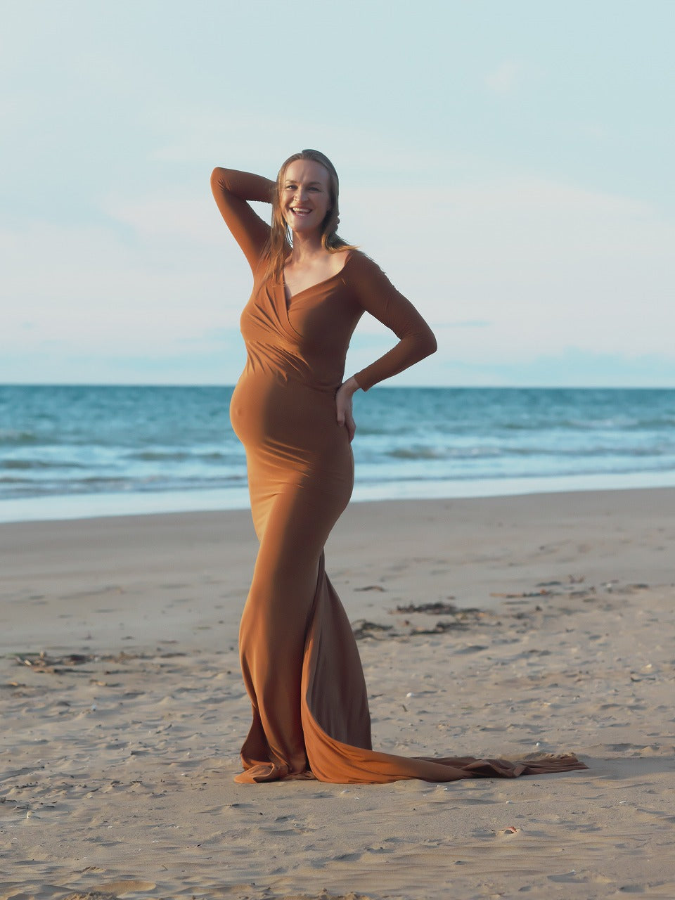 Maternity Photoshoot Dresses - Brown Long Sleeve Gown
