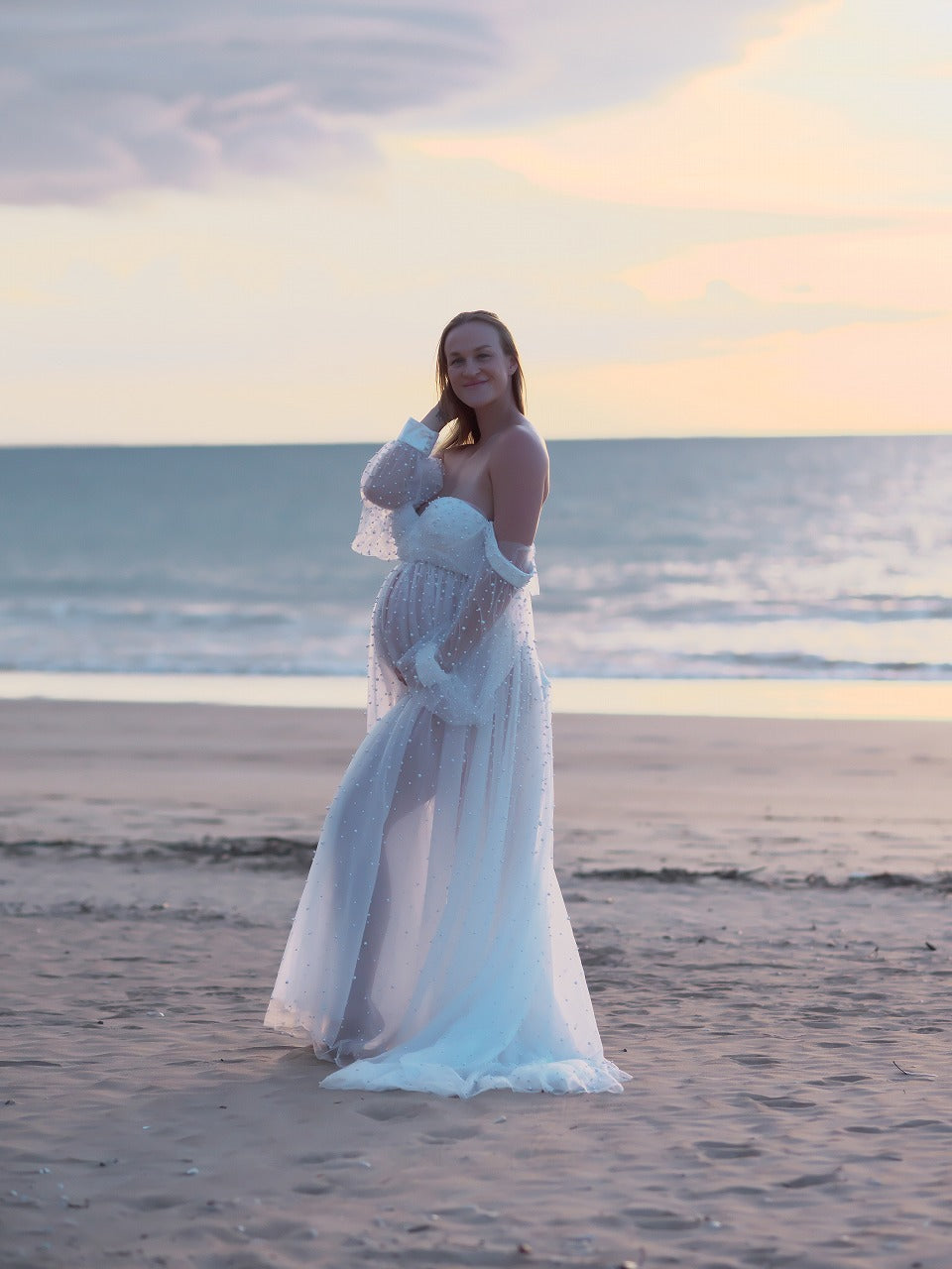 Maternity Photoshoot Dress Hire -Rent - Pearl White Tulle Gown Luxe Bumps AU Maternity Photoshoot Dress Hire -Rent - Pearl White Tulle Gown Luxe Bumps AU