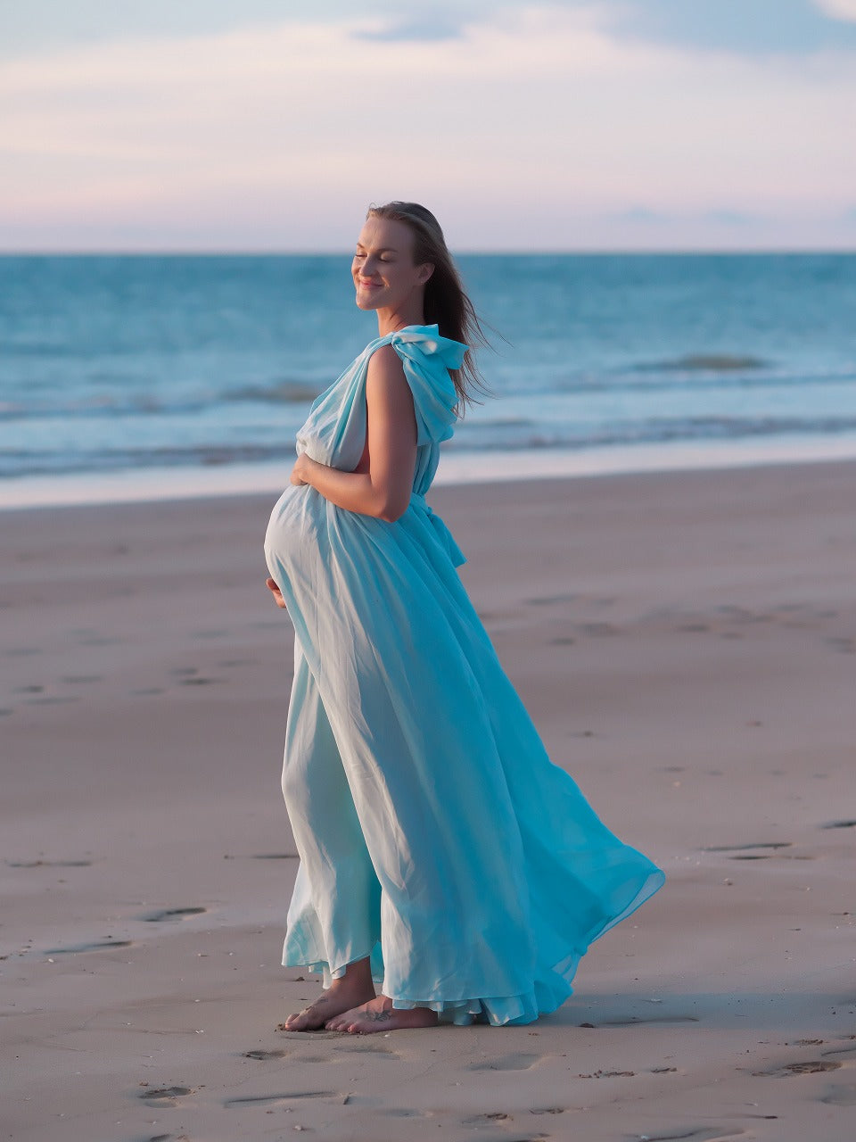 Dress Hire - Maternity Photoshoot Dresses - Vneck Blue Dress - DAY RENTAL