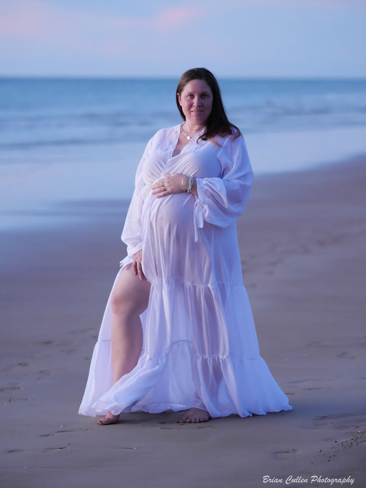 Dress Hire - Maternity Photoshoot Dresses - White Robe - DAY RENTAL