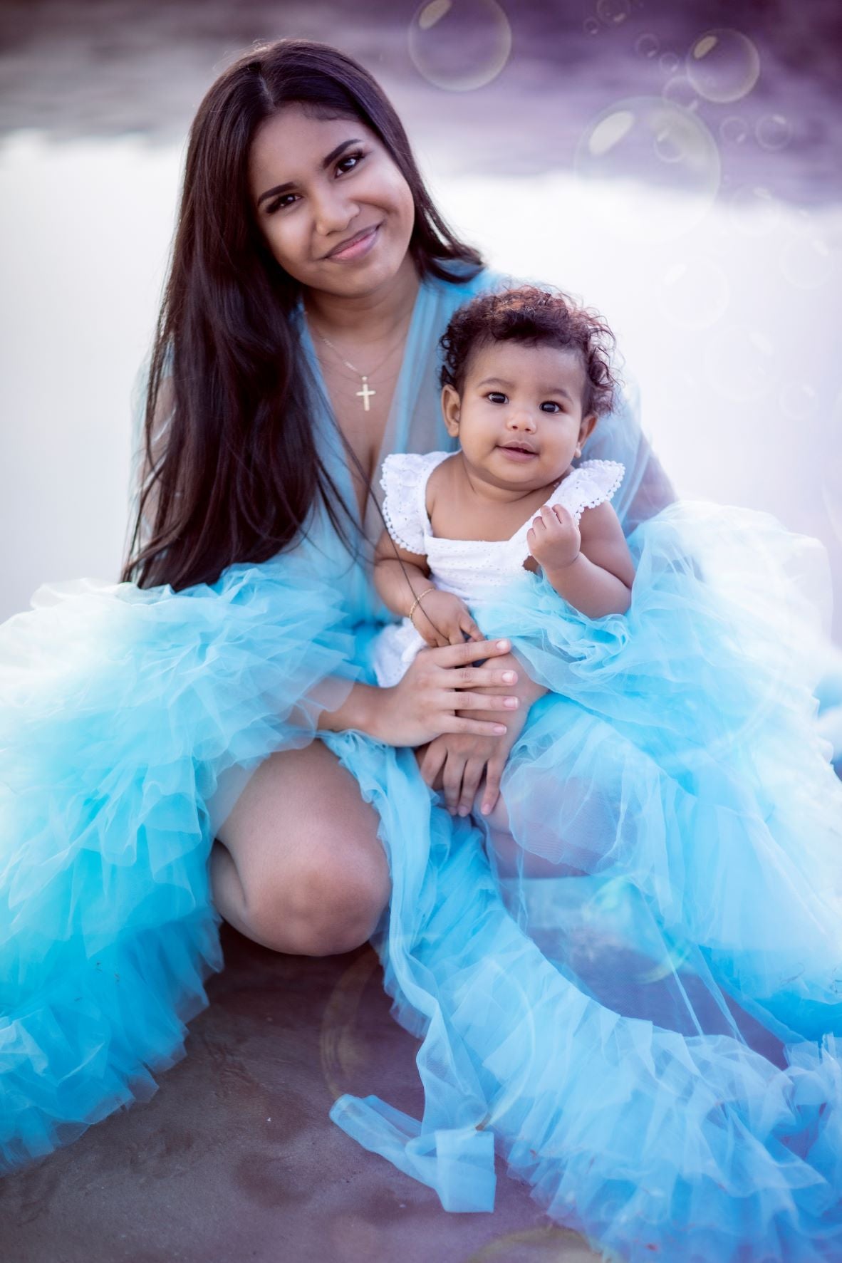 Dress Hire - Maternity Photoshoot Dresses - Baby Blue Tulle Robe - Sophie