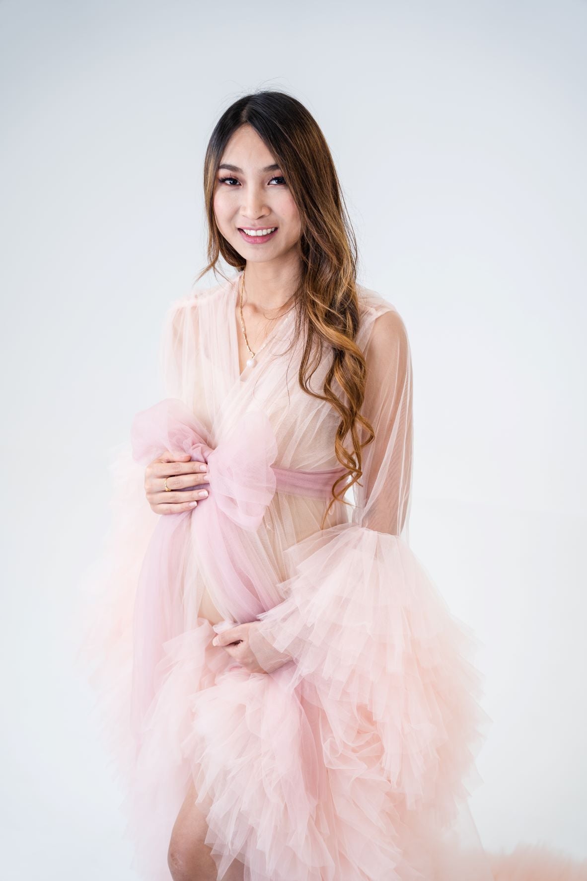 Blush Pink Tulle Robe - Maternity Photoshoot Dress Hire Luxe Bumps AU Blush Pink Tulle Robe - Maternity Photoshoot Dress Hire Luxe Bumps AU