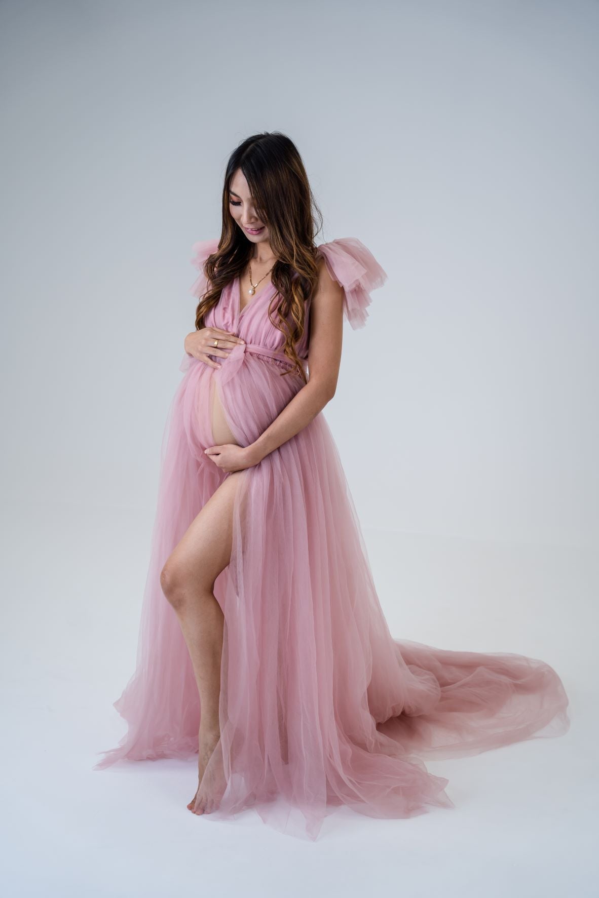 Maternity Photoshoot Dress Hire Pink Tulle Gown Luxe Bumps AU