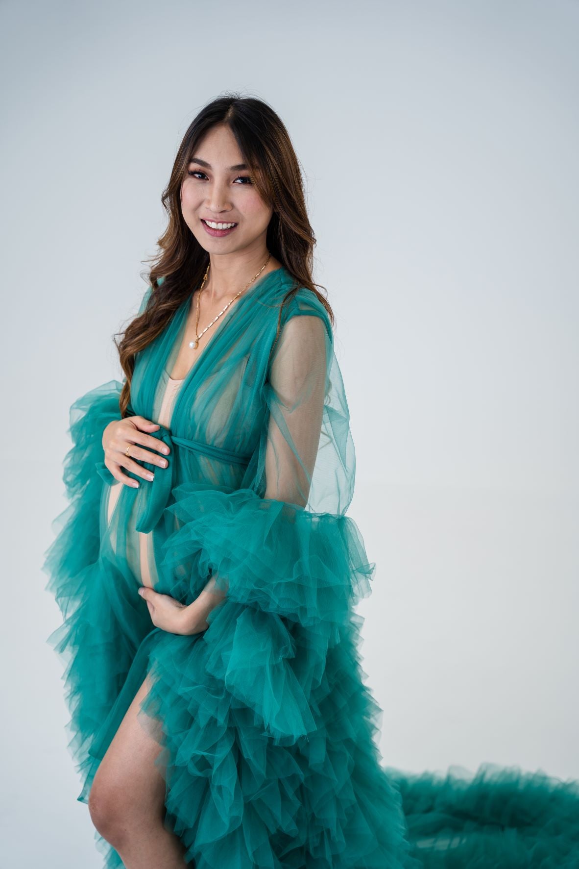 Maternity Photoshoot Dresses - Emerald Green Tulle Robe - Sophie Luxe Bumps AU Maternity Photoshoot Dresses - Emerald Green Tulle Robe - Sophie Luxe Bumps AU
