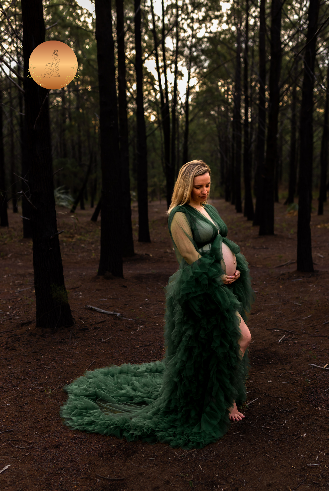 maternity photoshoot dresses - green tulle robe