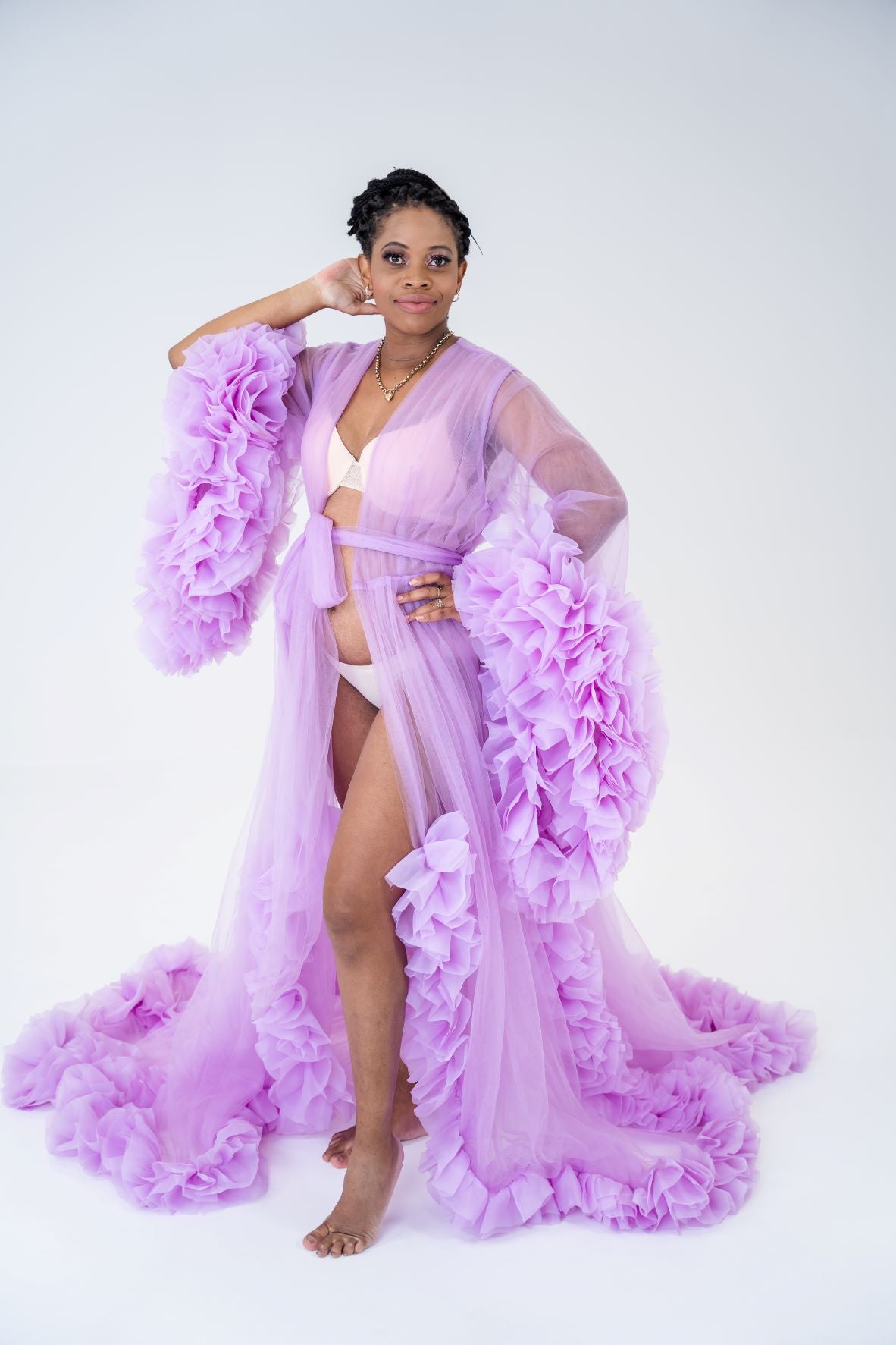 Purple Maternity Gown, Photoshoot Dress, Tulle Ruffle Dress
