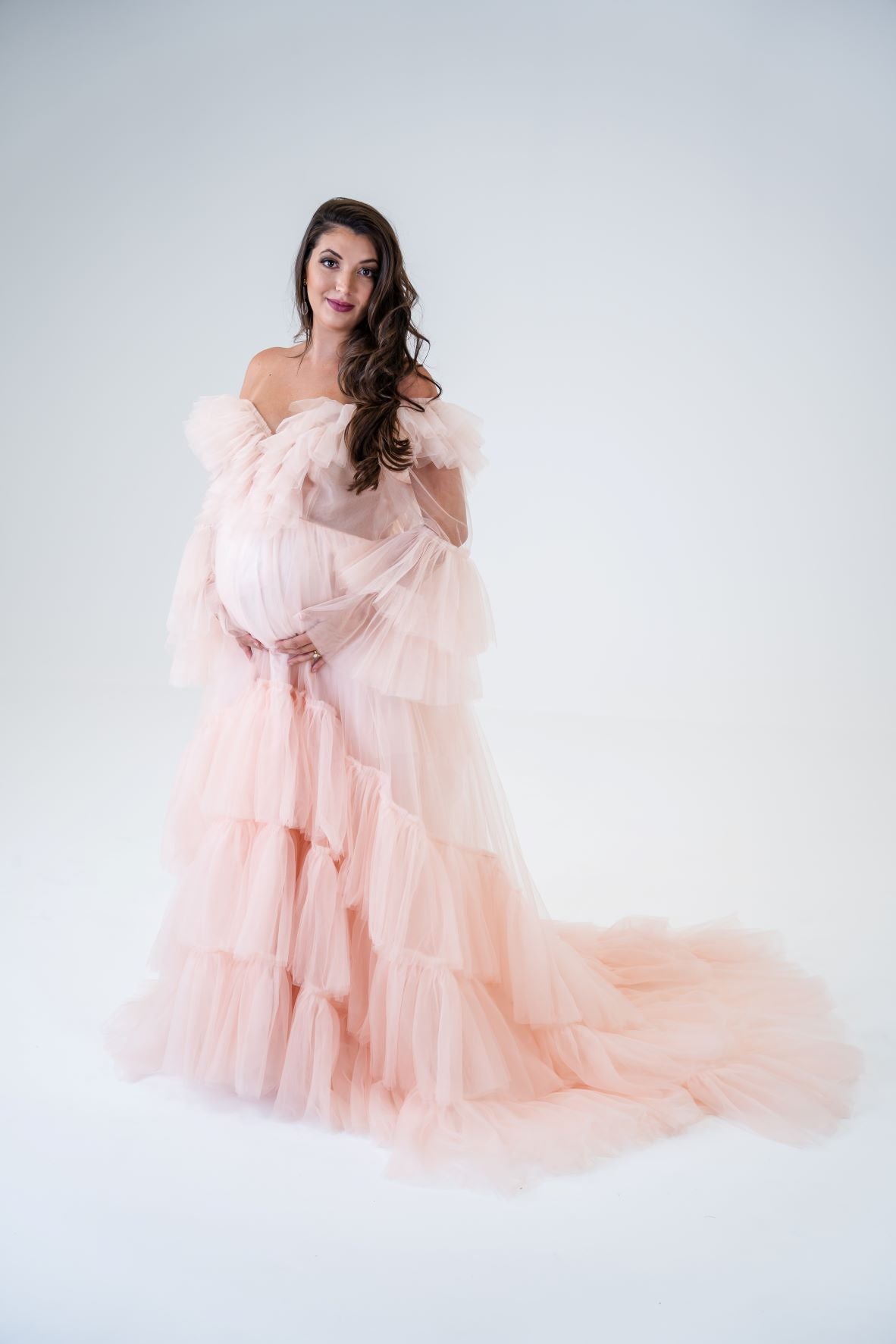 Dress Hire - Maternity Photoshoot Dresses - Ayanteh - Pink Tulle Robe - 4 DAY RENTAL