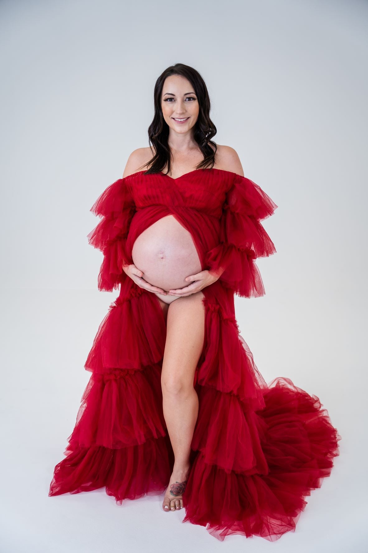 maternity christmas dress australia Lacy Maternity Dress L / Red