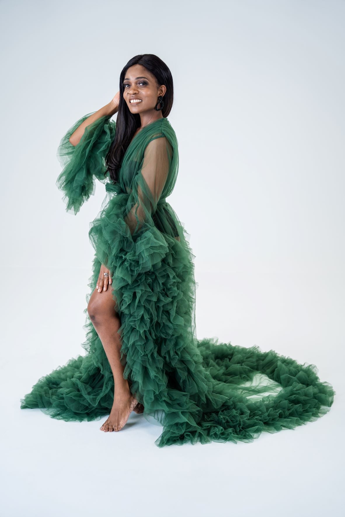 Maternity Photoshoot Dress Hire -Sophie - Green Tulle Robe Luxe Bumps AU Maternity Photoshoot Dress Hire -Sophie - Green Tulle Robe Luxe Bumps AU