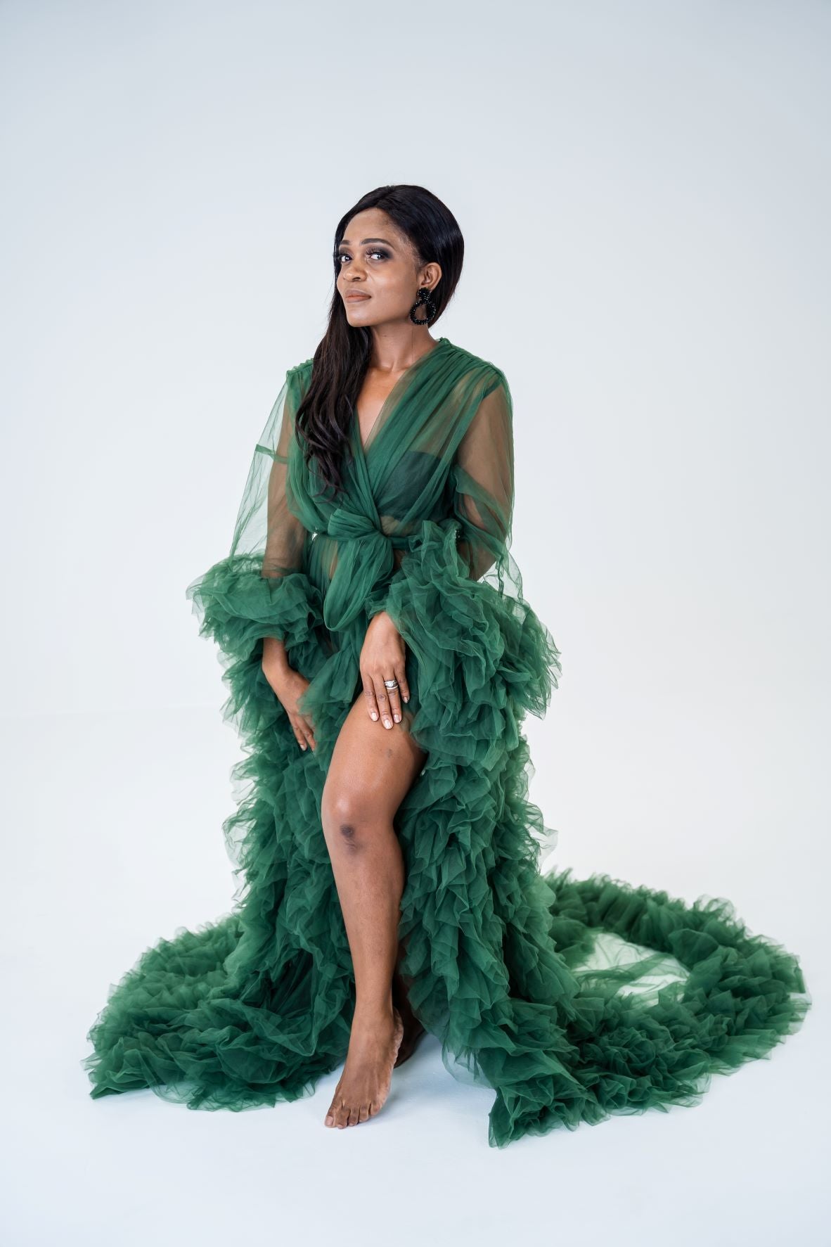 Maternity Photoshoot Dress Hire -Sophie Green Tulle Robe – Luxe