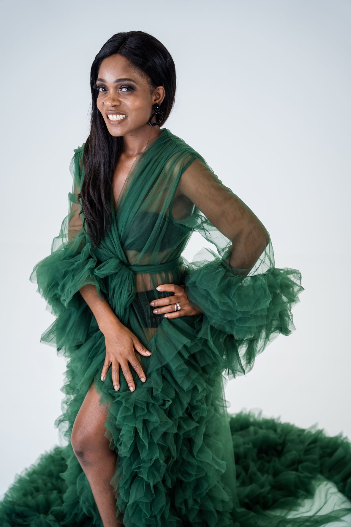 Maternity Photoshoot Dress Hire -Sophie - Green Tulle Robe Luxe Bumps AU Maternity Photoshoot Dress Hire -Sophie - Green Tulle Robe Luxe Bumps AU