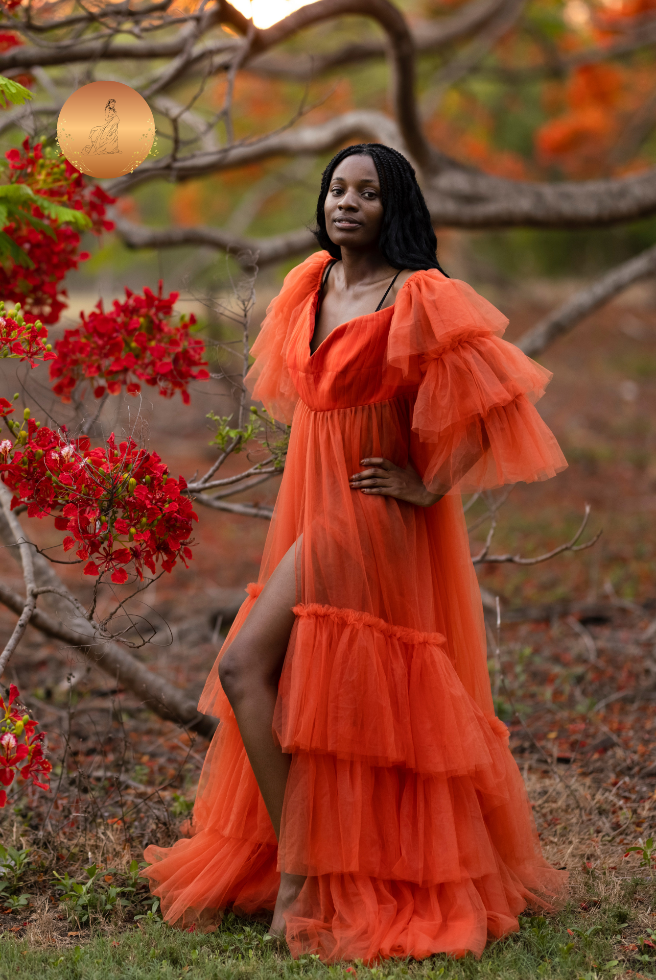 Orange maternity dress for photoshoot 2025
