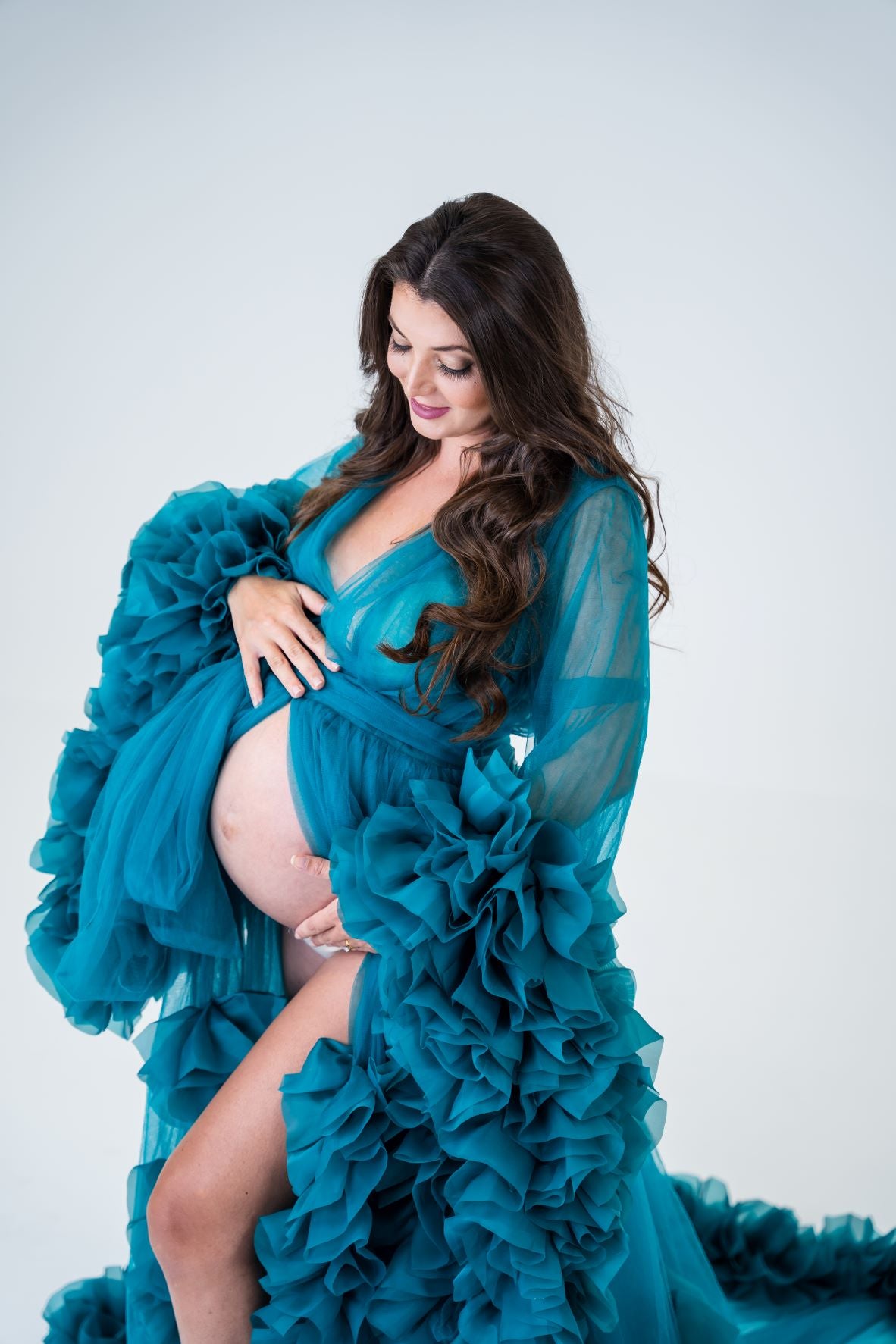Maternity Dress Hire - Photoshoot Dresses - Teal Tulle Robe Luxe Bumps AU Maternity Dress Hire - Photoshoot Dresses - Teal Tulle Robe Luxe Bumps AU