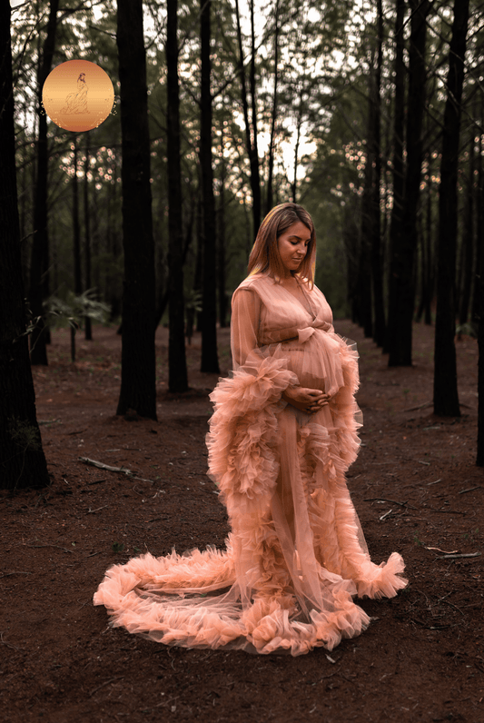 Dress Hire - Maternity Photoshoot Dresses - Ari - Beige Tulle Robe - 4 DAY RENTAL - Luxe Bumps AU
