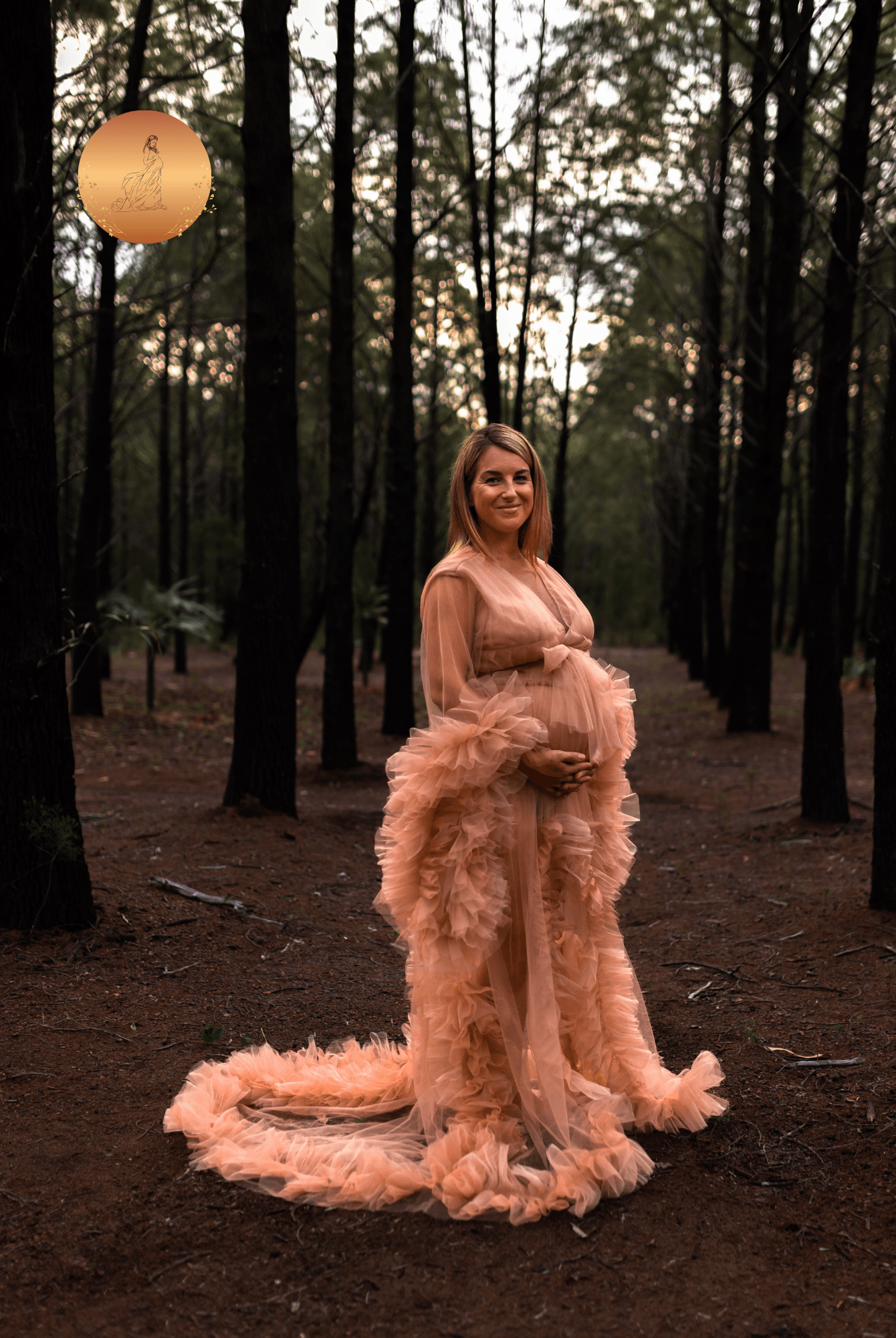 Dress Hire - Maternity Photoshoot Dresses - Ari - Beige Tulle Robe - 4 DAY RENTAL - Luxe Bumps AU