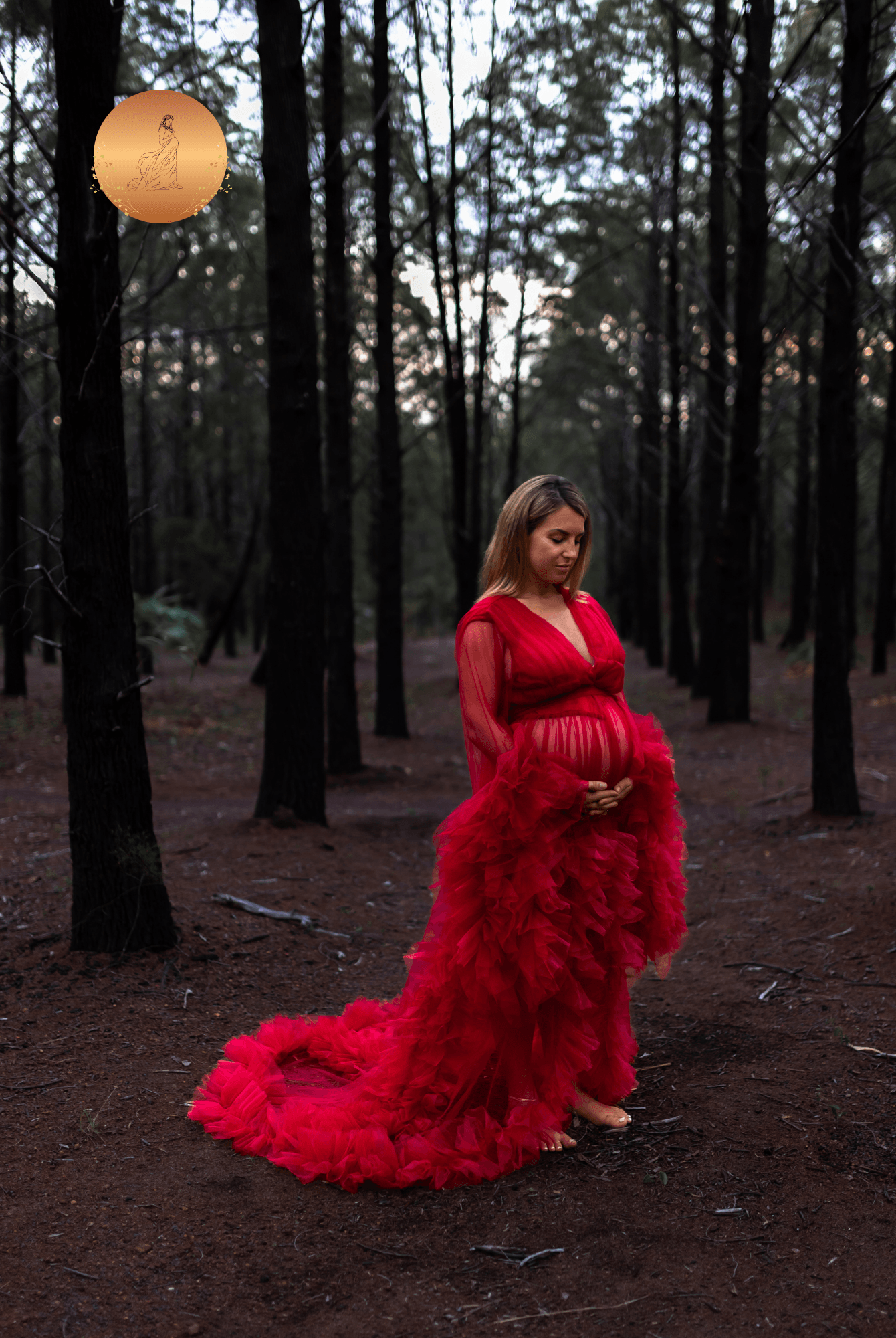 Dress Hire - Maternity Photoshoot Dresses - Ari - Red Tulle Robe - 4 DAY RENTAL - Luxe Bumps AU