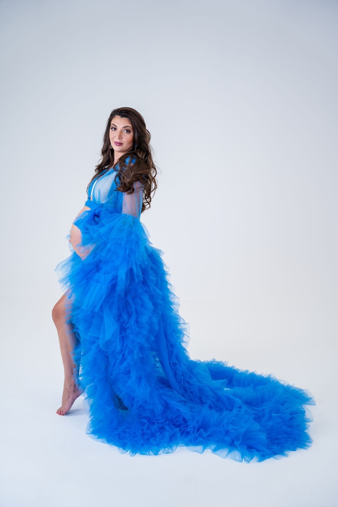 Dress Hire - Maternity Photoshoot Dresses - Sophie - Royal Blue Tulle Robe - 4 DAY RENTAL - Luxe Bumps AU