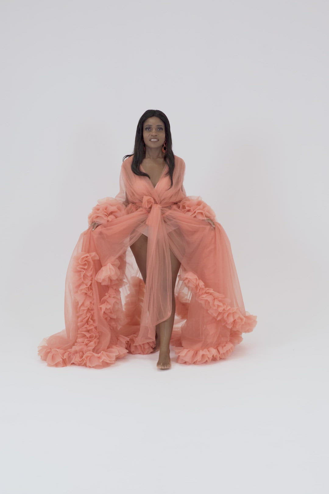 Plus Size Maternity Photoshoot Dresses Peach Tulle Robe Luxe Bumps AU