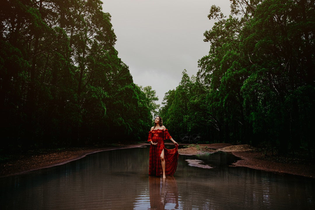 Rustic Red Chiffon Dress Hire Australia