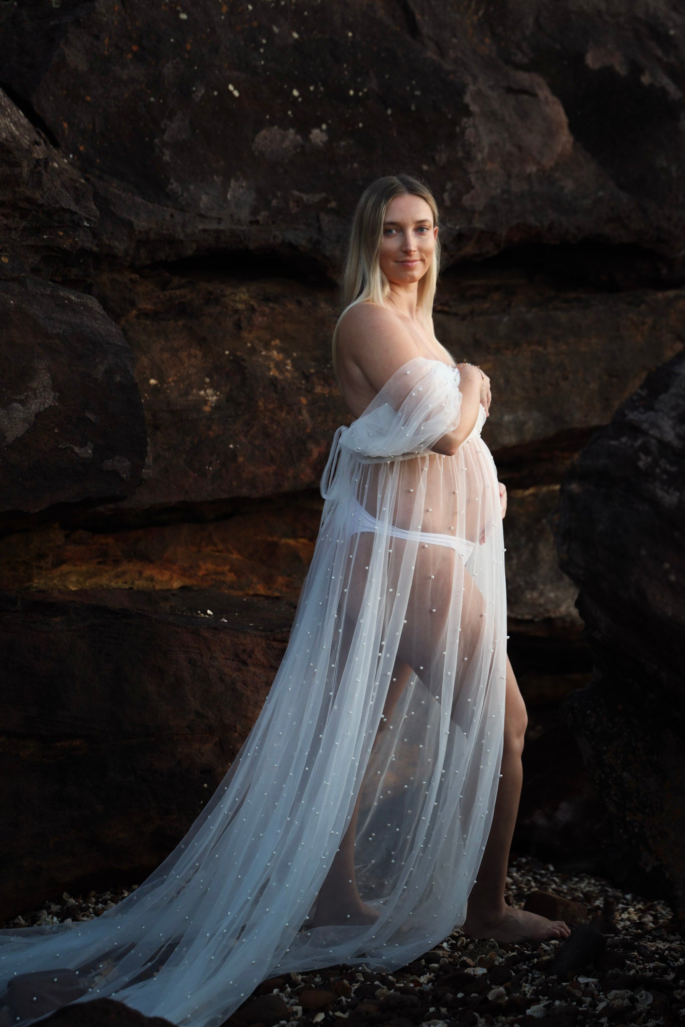 Maternity Photoshoot Dresses - Pearl - White Tulle Gown - RENTAL