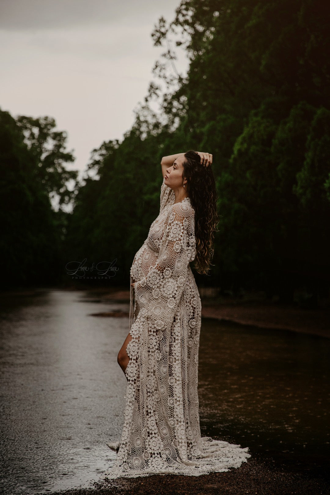Beige Crotchet Robe - Maternity Photoshoot Dresses Australia