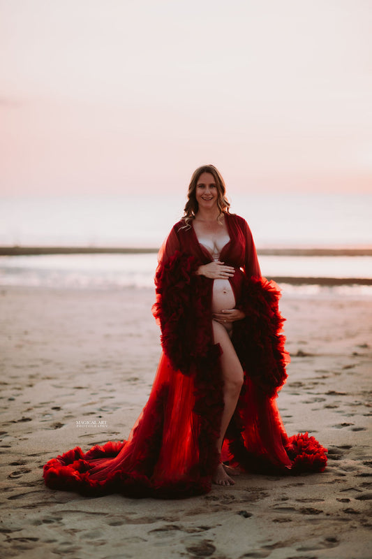 Maternity Dress For Photo Shoot - Red Tulle Robe
