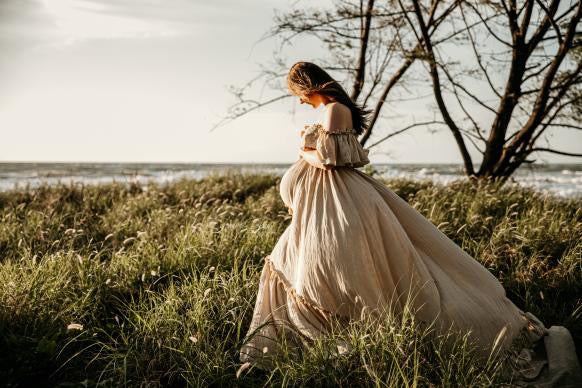 Maternity Photoshoot Dresses Beige Off Shoulder Gown