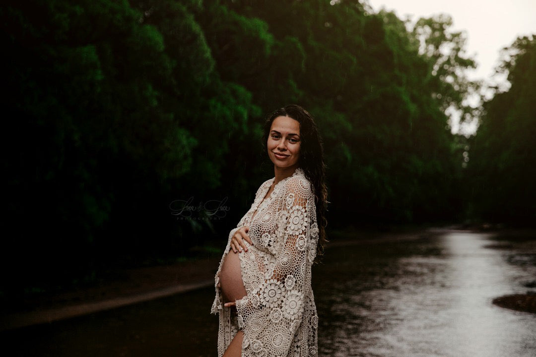 Beige Crotchet Robe - Maternity Photoshoot Dresses Adelaide