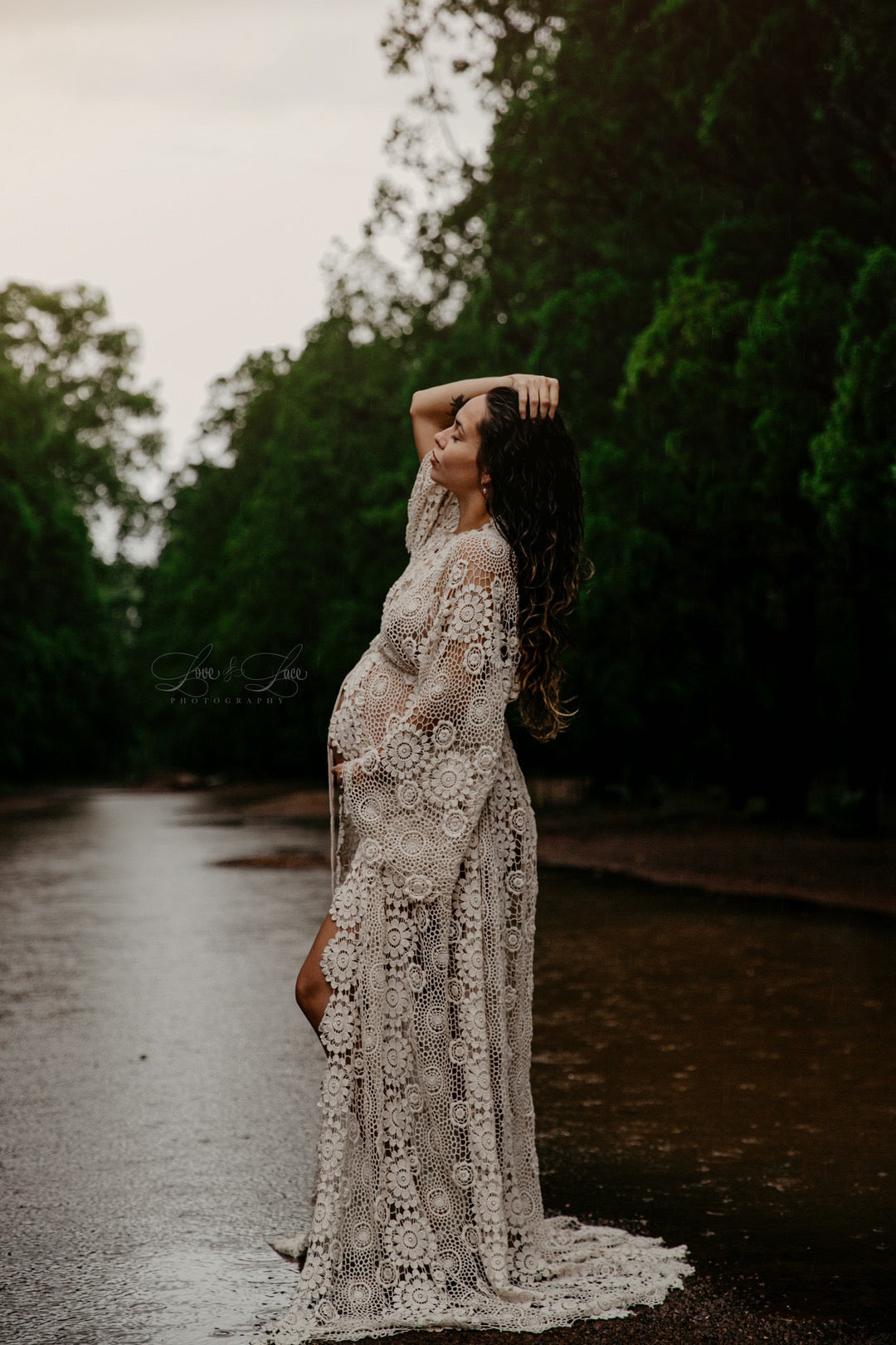 Maternity Photoshoot Dress Hire Darwi - Beige Crotchet Robe