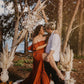 Maternity Photoshoot Dresses - Rustic Red Off Shoulder Gown