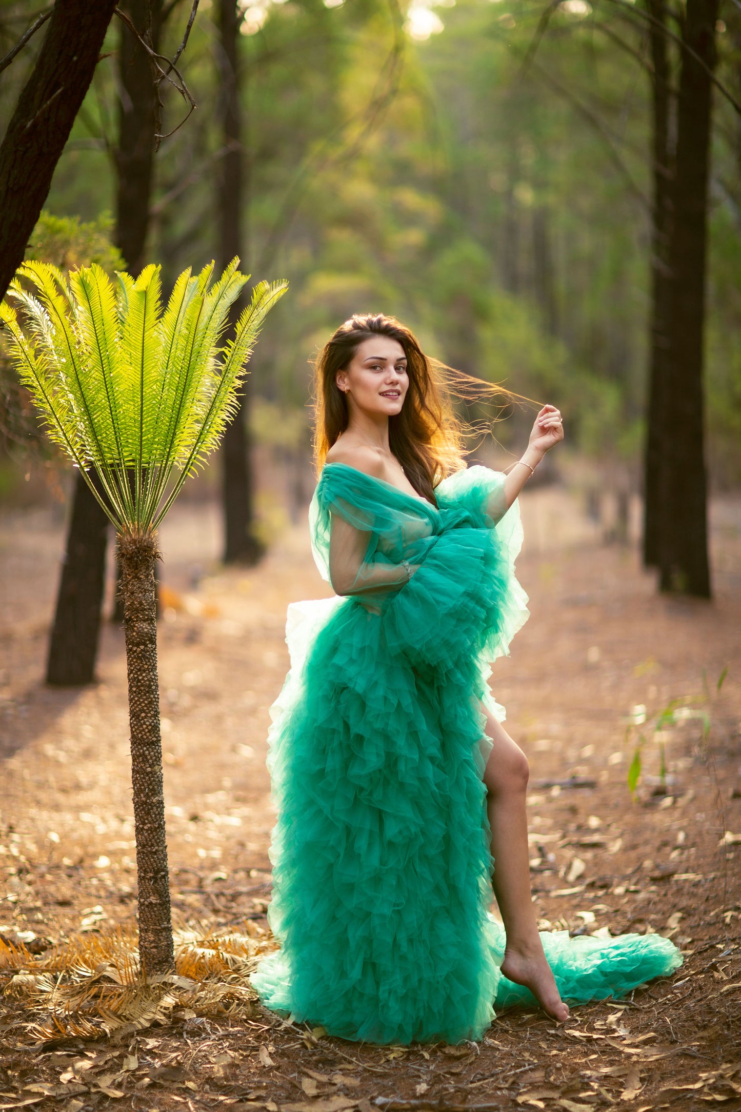 Maternity Photoshoot Dresses - Green Tulle Robe - Sophie