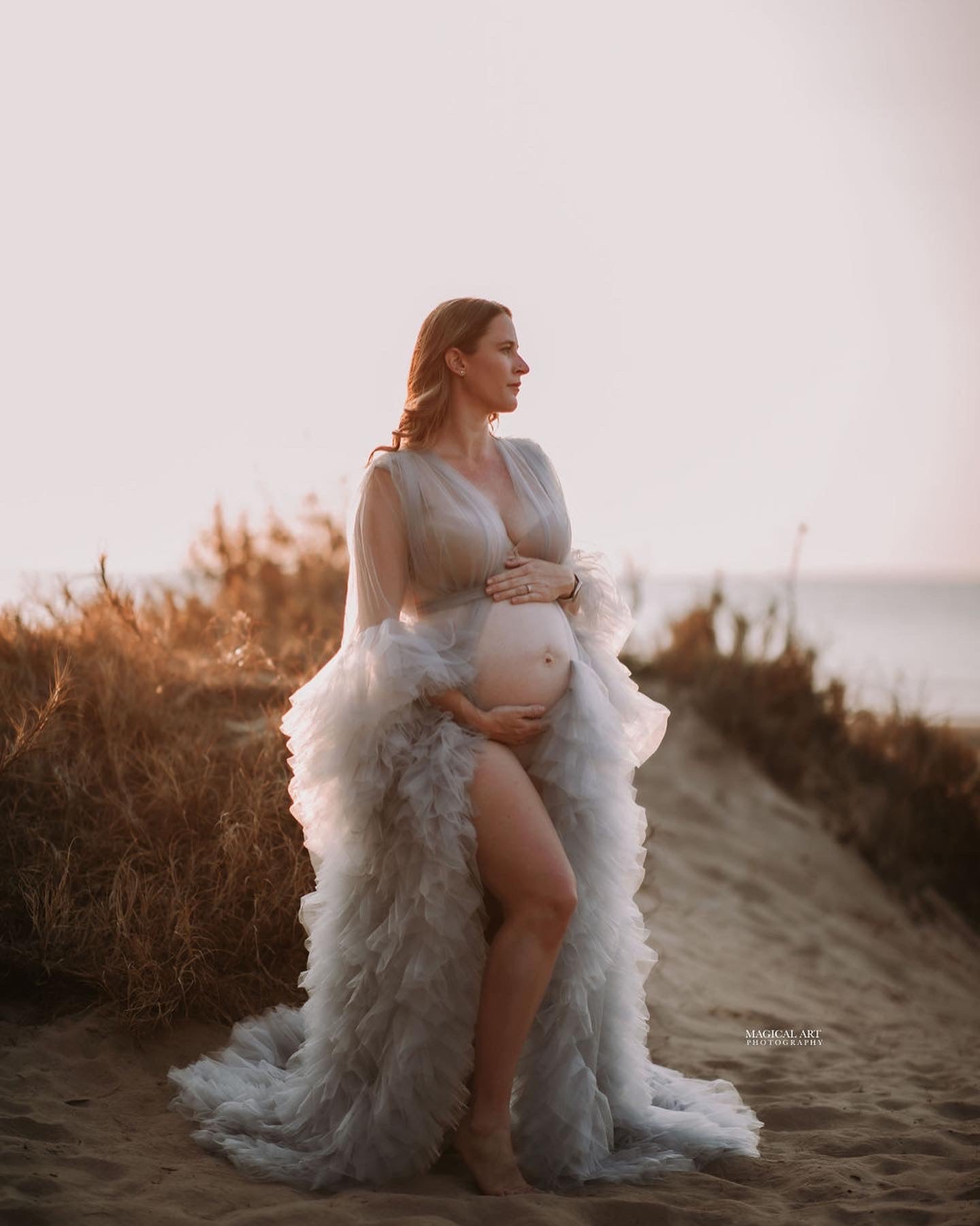 Maternity Photoshoot Dresses - Gray Tulle Robe - Sophie