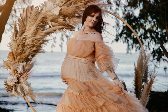 Maternity Photoshoot Dresses - Mocha Ruffles Tulle Gown