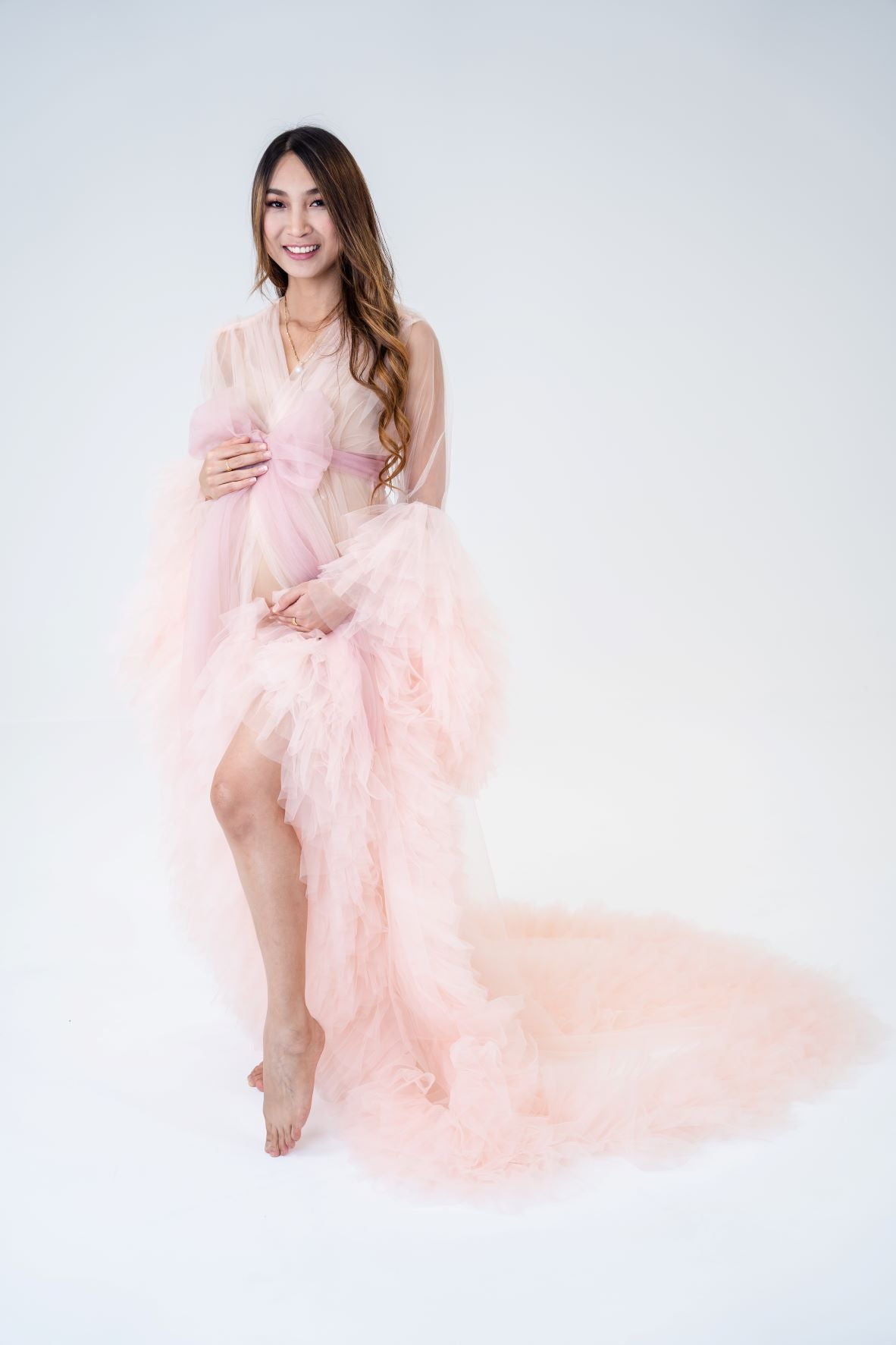 Maternity Photoshoot Dresses - Blush Pink Tulle Robe - Sophie - Luxe Bumps AU