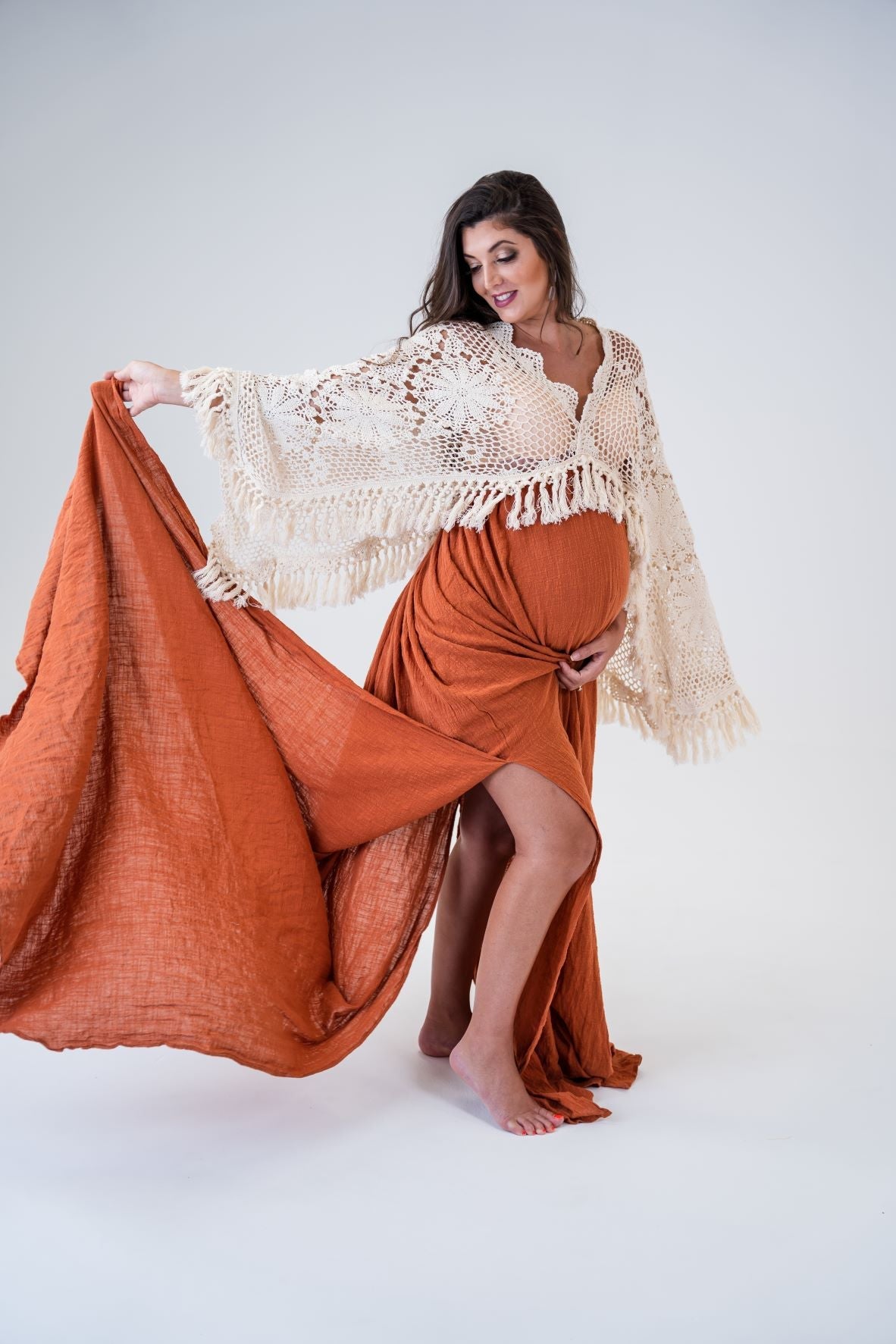 Maternity Photoshoot Dresses - Burnt Orange - D&J - Boho Gown - 4 DAY RENTAL - Luxe Bumps AU
