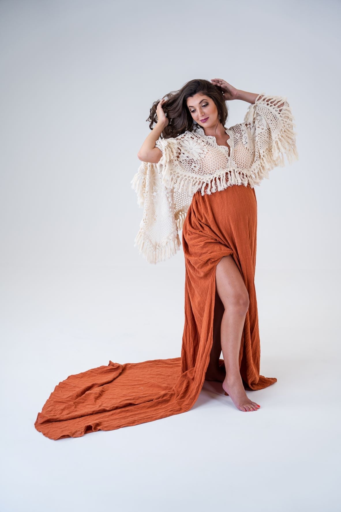 maternity boho dress australia 2 Pieces Maternity Dress Maternity Photoshoot Bohemian Dress with Slip 8 / Khaki