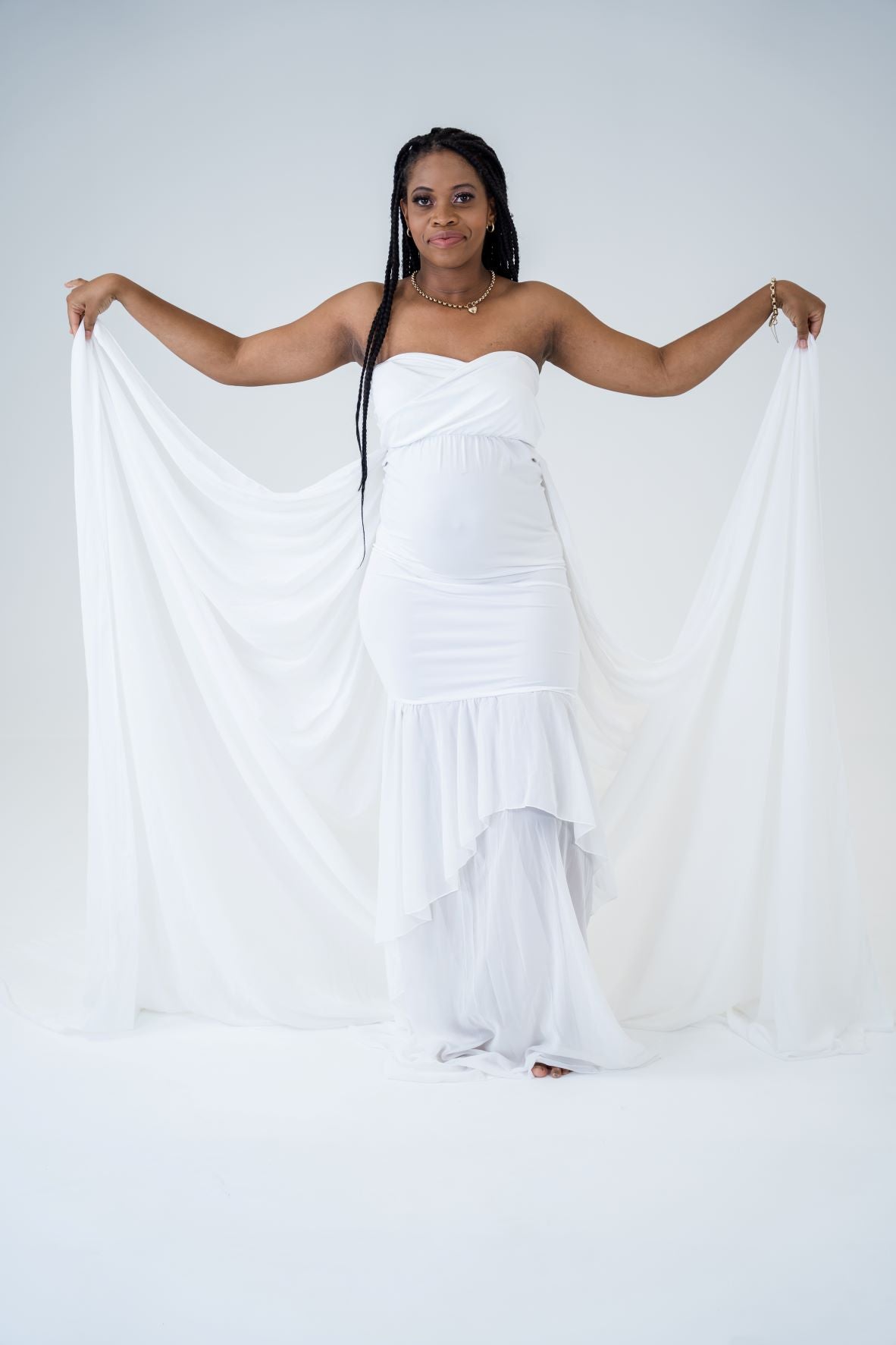 White Maternity gown with open belly